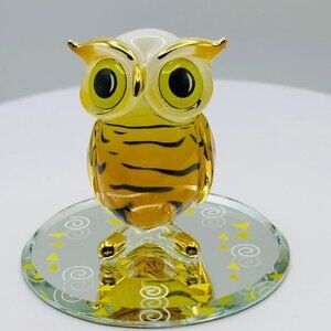 Hoot Owl Glass Figurine | Gold Accent Bird Decor Woodland Animal Gift Collectibl
